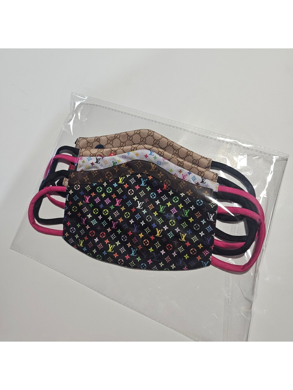 New 5pcs Fashion Cloth Face Masks with Stretch Ear Loops - Lightweight
